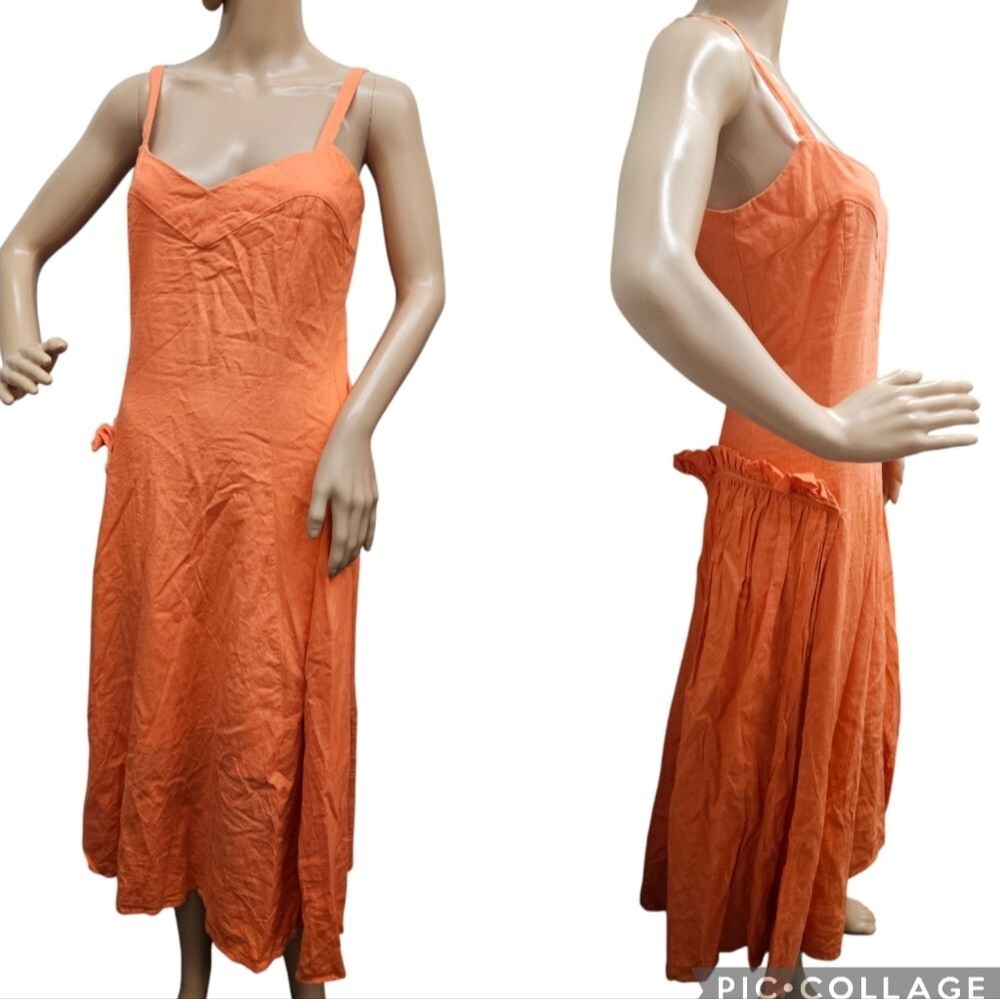 Veda Sleeveless Maxi Dress Side Ruffle Accent in Orange Salmon